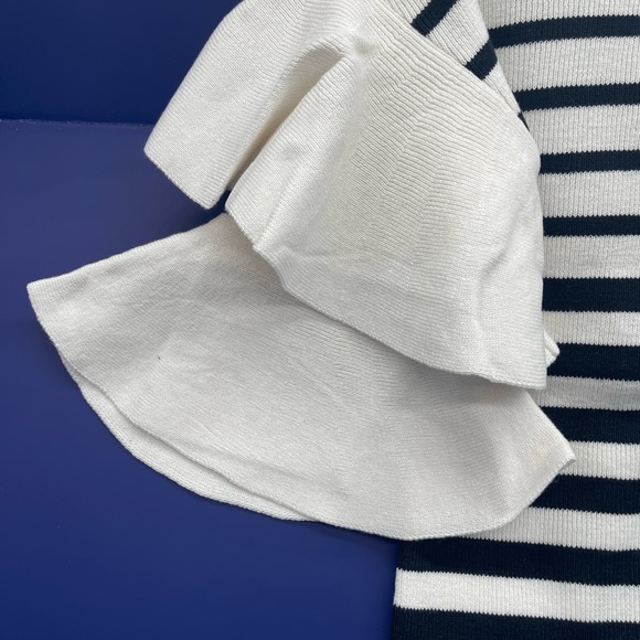 Women's Knit Sweater Bell Sleeve Black and White Striped Top Tiered XS, S, M - Picture 5 of 9